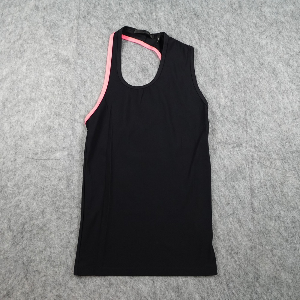 Helmut Lang Top Women Extra Small Black Neon Pink Trim Asymmetric Racerback Tank
